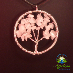 Silver Rose Quartz Tree of Life Pendant